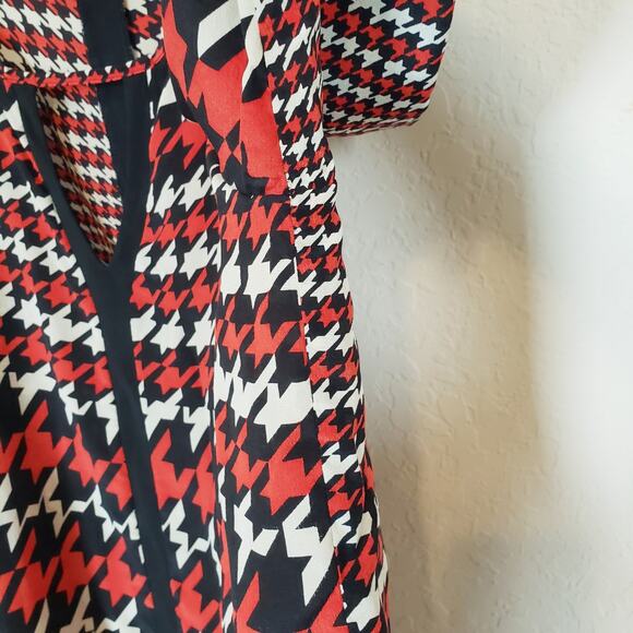 Jodi B Wise Silk Houndstooth Cold Shoulder Tunic Top Blouse Women's Medium Artsy - Picture 4 of 9